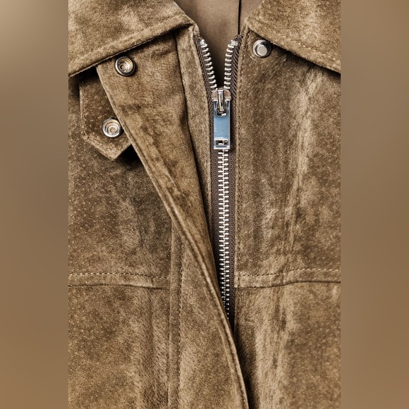 Zara Olive Brown natural suede leather bomber jacket - Picture 4 of 11